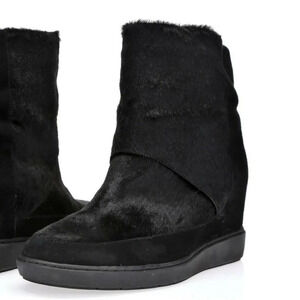 VINCE Women's Black Holly Calf‎ Hair Suede Wedge Boots/Booties